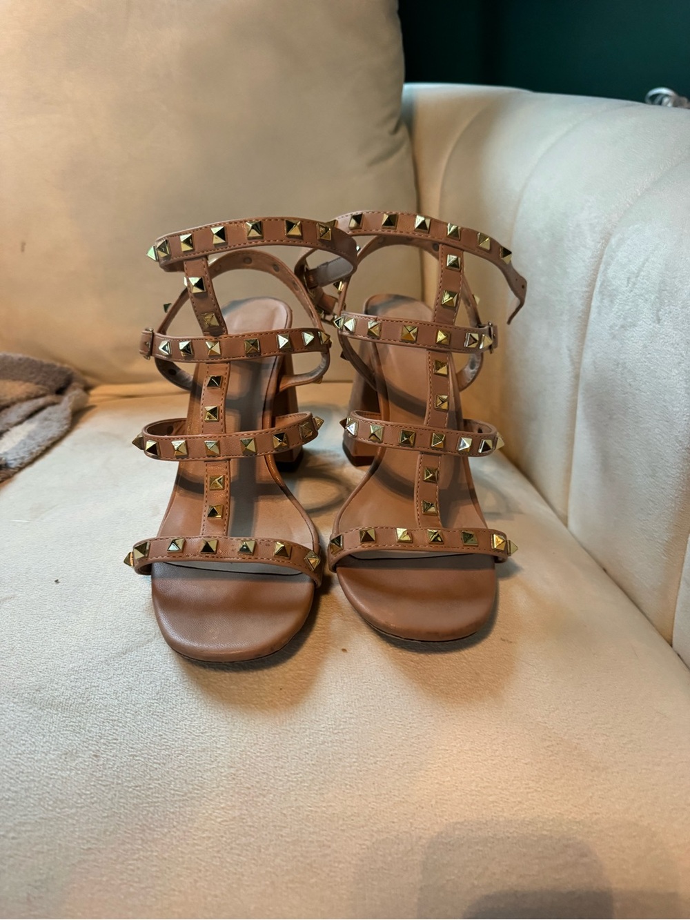 ShuShop Brown Strappy Studded Heels